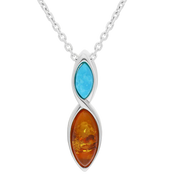 Sterling Silver Amber Turquoise Two Stone Marquise Necklace P1379
