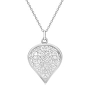 Sterling Silver Bauxite Flore Filigree Large Heart Necklace. P3631.