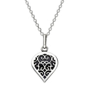 Sterling Silver Blue Goldstone Flore Filigree Small Heart Necklace. P3629.