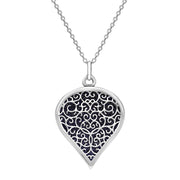 Sterling Silver Blue Goldstone Flore Filigree Large Heart Necklace. P3631.