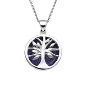 Sterling Silver Blue Goldstone Small Round Tree of Life Necklace, P3547