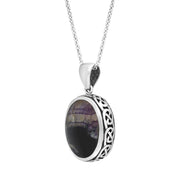 Sterling Silver Blue John Whitby Jet Celtic Double Sided Oval Fob Necklace