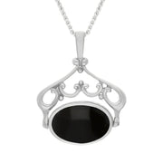 Sterling Silver Blue John Whitby Jet Ornate Double Sided Oval Swivel Fob Necklace, P116_8.