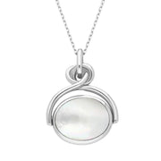 Sterling Silver Blue John White Mother of Pearl Oval Swivel Fob Necklace, P096.