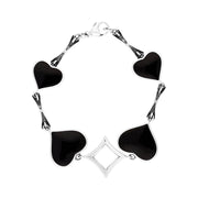 Sterling Silver Freshwater Pearl Whitby Jet Victoriana Hearts Bracelet