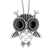 Sterling Silver Large Whitby Jet Owl Necklace, P3719.