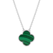 Sterling Silver Malachite Bloom Large Four Leaf Clover Ball Edge Chain Necklet, N1043 