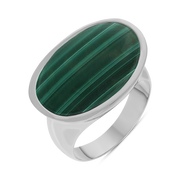 Sterling Silver Malachite Oval Statement Ring, R838.