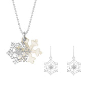 Sterling Silver Mother of Pearl Cubic Zirconia Large Snowflake Two Piece Set,