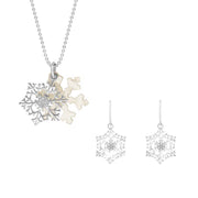 Sterling Silver Mother of Pearl Cubic Zirconia Medium Snowflake Two Piece Set,