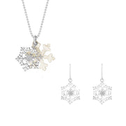 Sterling Silver Mother of Pearl Cubic Zirconia Small Snowflake Two Piece Set,