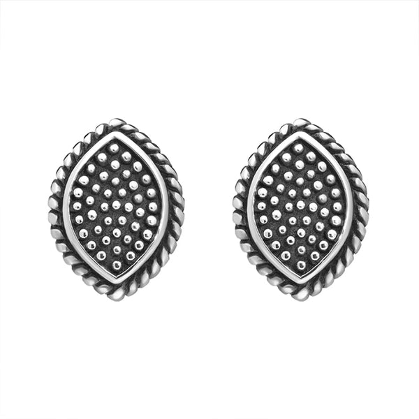 Sterling Silver Oxidised Marquise Stud Earrings. E1972