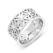 Sterling Silver Pierced Floral Wide Ring D, R907