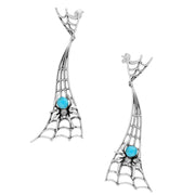Sterling Silver Turquoise Gothic Articulated Spider Web Drop Earrings E2101