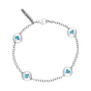 Sterling Silver Turquoise Oval Heart Detail Four Stone Bracelet, B797.
