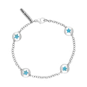 Sterling Silver Turquoise Oval Star Detail Four Stone Bracelet, B796.