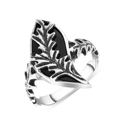 Sterling Silver Whitby Jet Acanthus Leaf Ring, R733