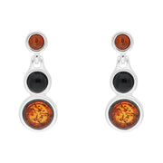 Sterling Silver Whitby Jet Amber Graduated Drop Earrings, E1567.