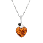 Sterling Silver Whitby Jet Amber Heart Necklace, P3557.