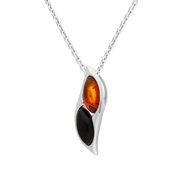 Sterling Silver Whitby Jet Amber Two Stone Wave Necklace, P2174_2.