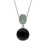 Sterling Silver Whitby Jet Aquamarine Two Stone Drop Necklace, PUNQ0001420.