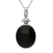 Sterling Silver Whitby Jet Blue John Double Sided Oval Fob Necklace, P100.