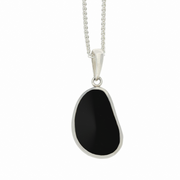 Sterling Silver Whitby Jet Coffee Bean Shaped Pendant Necklace, P1844