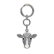 Sterling Silver Whitby Jet Cow Keyring G1024
