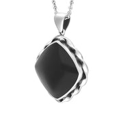 Sterling Silver Whitby Jet Cushion Rope Edge Necklace D