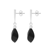 Sterling Silver Whitby Jet Faceted Marquise Bar Drop Earrings