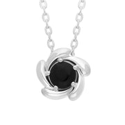 Sterling Silver Whitby Jet Flower Necklace P3708