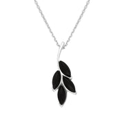 Sterling Silver Whitby Jet Four Leaf Necklace, P2168.