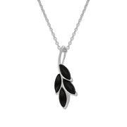 Sterling Silver Whitby Jet Four Leaf Necklace, P2168_2
