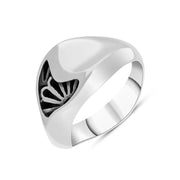 Sterling Silver Whitby Jet Gothic Filigree Fan Ring, R731