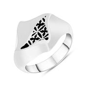 Sterling Silver Whitby Jet Gothic Filigree Square Ring, R730