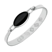 Sterling Silver Whitby Jet Hallmark Wide Oval Bangle, B020_FH