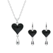 Sterling Silver Whitby Jet Heart Two Piece Set. S285
