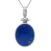 Sterling Silver Whitby Jet Lapis Lazuli Double Sided Oval Fob Necklace, P100.