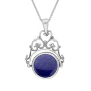 Sterling Silver Whitby Jet Lapis Lazuli Double Sided Round Swivel Fob Necklace, P110_2.