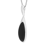 Sterling Silver Whitby Jet Long Curved Pear Necklace