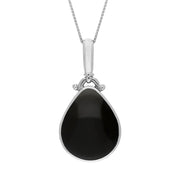 Sterling Silver Whitby Jet Malachite Double Sided Pear Fob Necklace, P056_2.