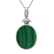 Sterling Silver Whitby Jet Malachite Double Sided Oval Fob Necklace, P100.