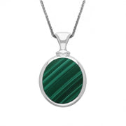 Sterling Silver Whitby Jet Malachite Small Double Sided Oval Fob Necklace, P219.