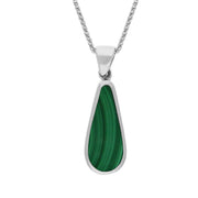 Sterling Silver Whitby Jet Malachite Small Double Sided Pear Cut Fob Necklace, P835.