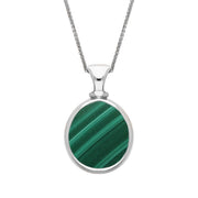Sterling Silver Whitby Jet Malachite Small Double Sided Pear Fob Necklace, P220.