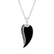 Sterling Silver Whitby Jet Marcasite Teardrop Necklace, P929.