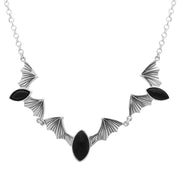 Sterling Silver Whitby Jet Marquise Stone Bat Necklace N1150