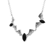 Sterling Silver Whitby Jet Marquise Stone Bat Necklace