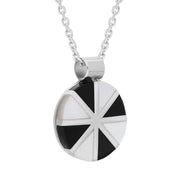 Sterling Silver Whitby Jet Mother Of Pearl Round Eight Segment Pendant, P1122CB_2.