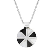 Sterling Silver Whitby Jet Mother Of Pearl Round Eight Segment Pendant, P1122CB.